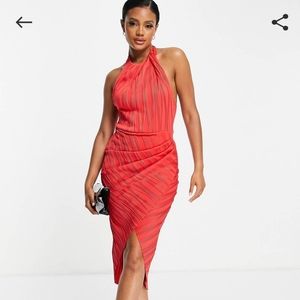 ASOS DESIGN high neck ripple texture wrap midi halter dress, size 10, NWT